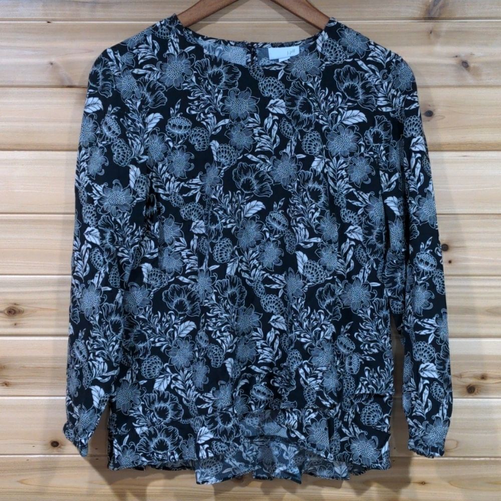 J.‎ Jill Black & White Floral Hi-Low Blouse Small